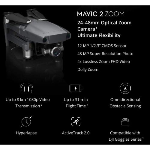 디제이아이 DJI Mavic 2 Zoom Drone Quadcopter Bundle with Landing Pad, 128GB MicroSDXC Card Supports 4K Video