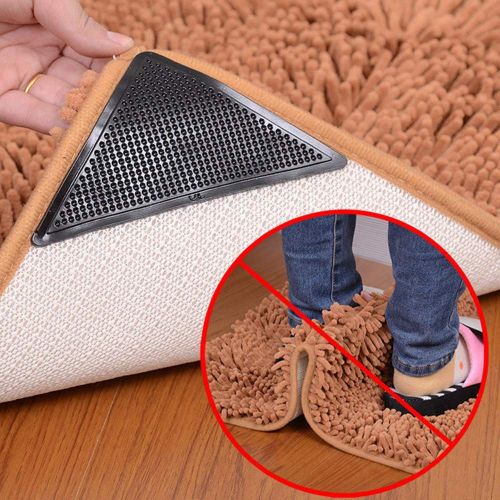  DKAF 8 Pack Rug Grippers for Hardwood Floors, Carpet Gripper for Area Rugs Double Sided Anti Curling Non-Slip Washable and Reusable Pads with Rug Sticker for Hardwood Floors, Carpe