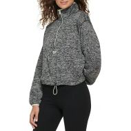 DKNY Women's Half Zip Fleece Sweater with Cinch Waist, BLK Heather, X-Large