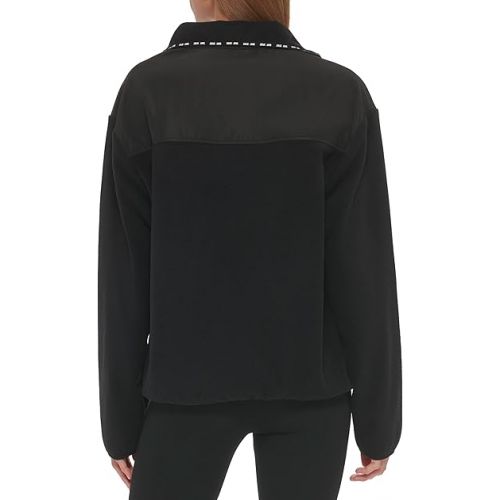  DKNY Women's Sport Full Zip Hybrid Polar Fleece Jacket, Black, Small