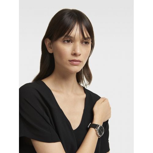  DKNY Womens Woodhaven Hybrid Quartz Stainless Steel and Leather Smart Watch, Color:Black (Model: NYT6100)