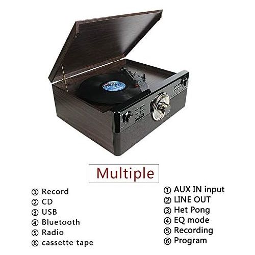  DL 8-in-1 Bluetooth Record Player for Vinyl with Speakers & Multimedia Center, Wireless Music Streaming,Vintage Retro Turntable with Cassette,CD&USB Encoding,EQ,Prog,FM,Wood