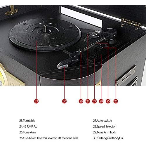  DLITIME 8-in-1 Bluetooth Record Player for Vinyl with Speakers & Multimedia Center, Wireless Music Streaming,Vintage Retro Turntable with Cassette,CD&USB Encoding,EQ,Prog,FM,Wood