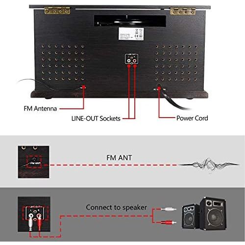  DLITIME 8-in-1 Bluetooth Record Player for Vinyl with Speakers & Multimedia Center, Wireless Music Streaming,Vintage Retro Turntable with Cassette,CD&USB Encoding,EQ,Prog,FM,Wood