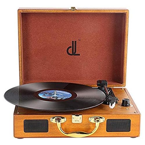  DLITIME Vinyl Record Player with Built-in Speakers, Vintage Turntable 3-Speed Portable Suitcase Record Player, Converting Encoding LP Music to Computers,Upgraded Turntable Audio Sound, Woo