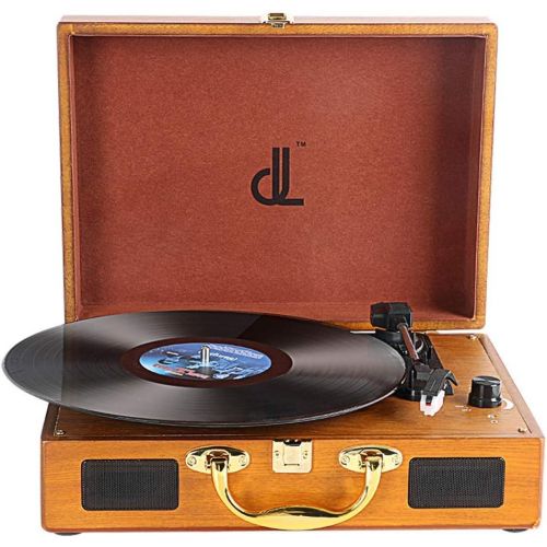  DLITIME Vinyl Record Player with Built-in Speakers, Vintage Turntable 3-Speed Portable Suitcase Record Player, Converting Encoding LP Music to Computers,Upgraded Turntable Audio Sound, Woo