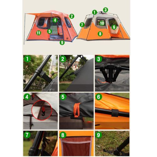  DLLzq Im Freien Automatisches Pop-up-Zelt ， Tragbar Fuer 5-8 Personen Camping Wasserdicht Und UV-Schutz Atmungsaktiv Fuer Strand Angeln Picknick,Orange