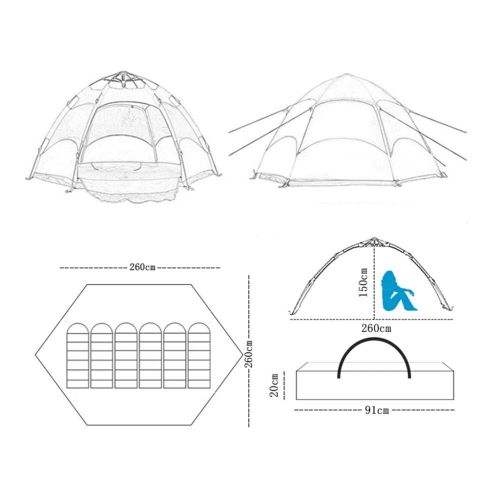  DLLzq Automatic Pop Up Tent, Double Layer Outdoor Camping Hexangular Hydraulic 3-4 Person Waterproof Shade for Garden Fishing Picnic Tent,Orange+green-260260150cm