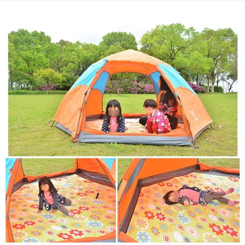  DLLzq Automatic Pop Up Tent, Double Layer Outdoor Camping Hexangular Hydraulic 3-4 Person Waterproof Shade for Garden Fishing Picnic Tent,Orange+green-260260150cm