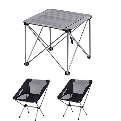  DLT 3 Piece Collapsible Lightweight Camping Side Tables and Camping Chair Set, Carrying Bag, 600D Nylon Fabric and Aluminum Alloy Frame, Sliver (Size : S)