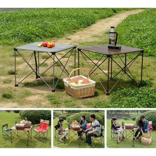  DLT 3 Piece Collapsible Lightweight Camping Side Tables and Camping Chair Set, Carrying Bag, 600D Nylon Fabric and Aluminum Alloy Frame, Sliver (Size : S)