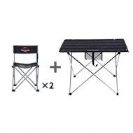 DLT 3 Pieces Outdoor Nylon Fabric Folding Camping Tables and Chair Set, Steel Frame, 2 Pack Portable Seat Stool W/Back, Carrying Bag Beach & Outdoor Festivals (Color : Black)