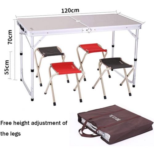  DLT Adjustable Height Portable Camping Table with 4 Folding Chair Bench Set, Sturdy Lightweight Aluminum Folding Picnic Table W/Umbrella Hole, Ideal for Outdoor, Picnic, BBQ, Cooki