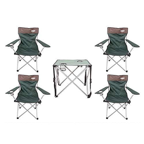  DLT Folding Portable Camping Table and Chair Set, Heavy Duty Aluminum Alloy Frame Nylon Fabric Picnic Table W/2 Cup Holder and Chair Padded Arm Chair, Storage Pocket, Green (Size : 4 C