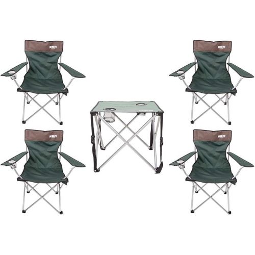  DLT Folding Portable Camping Table and Chair Set, Heavy Duty Aluminum Alloy Frame Nylon Fabric Picnic Table W/2 Cup Holder and Chair Padded Arm Chair, Storage Pocket, Green (Size : 4 C