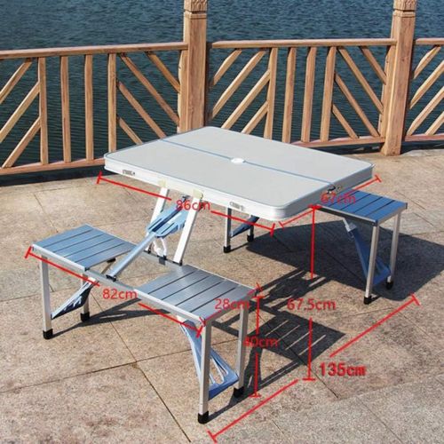  DLT Folding Portable Aluminum Picnic Table with Umbrella Hole and 4 Seats and High 2m Tan Umbrella, Outdoor Suitcase Camping Table Game Table (Color : Blue)
