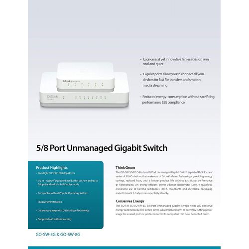  D-Link GO-SW-8G 8-Port Gigabit Unmanaged Desktop Switch