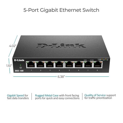  D-Link DGS-108 8 Port Gigabit Ethernet Desktop Switch