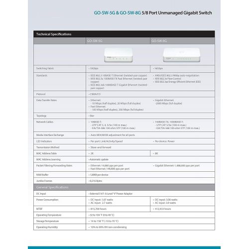  D-Link GO-SW-5G 5-Port Gigabit Unmanaged Desktop Switch