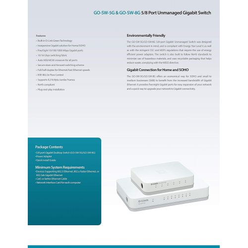  D-Link GO-SW-5G 5-Port Gigabit Unmanaged Desktop Switch