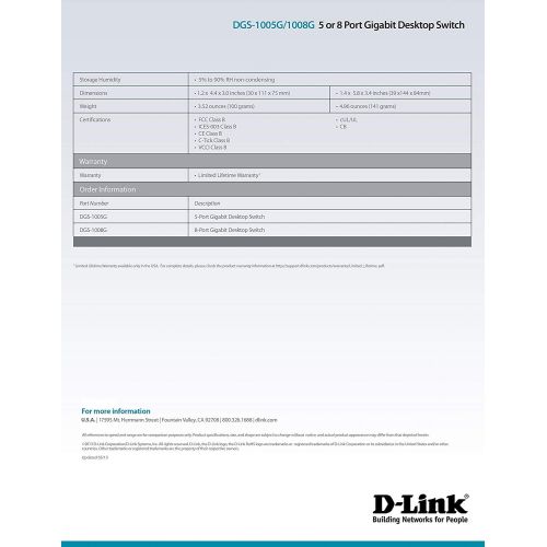  D-Link DGS-1008G 8-Port Gigabit Desktop Switch