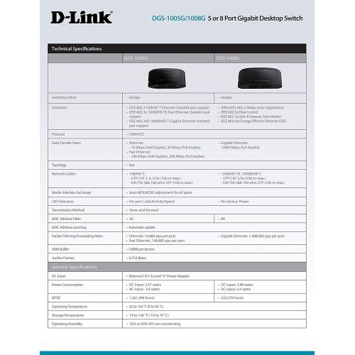  D-Link DGS-1008G 8-Port Gigabit Desktop Switch