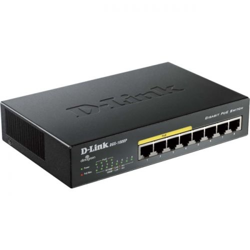  D-Link DGS-1008P 8-Port Gigabit Metal Desktop Switch with 4 PoE Ports - 8 Ports - 4 x POE - 4 x RJ-45 - 101001000Base-T - Desktop