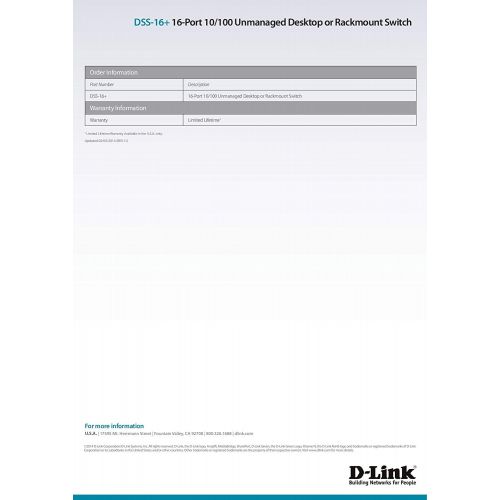  D-Link DSS-16+ 16-Port 10100 Unmanaged DesktopRackmountable Switch