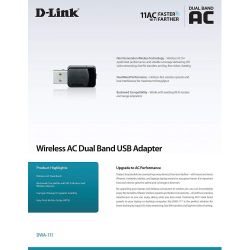  D-Link DWA-171 Wireless AC Dual Band USB Adapter