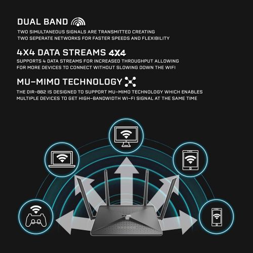  [아마존 핫딜] D-Link Exo Wifi Router AC2600 MU-Mimo  4K Streaming and Gaming with USB Ports, 4x4 Dual Band Wireless Router (DIR-882-US)