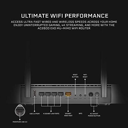  D-Link EXO WiFi Router, AC2600 MU-MIMO Dual Band Gigabit 4K Streaming and Gaming with USB Ports, 4x4 Wireless Internet for Home (DIR-882-US)