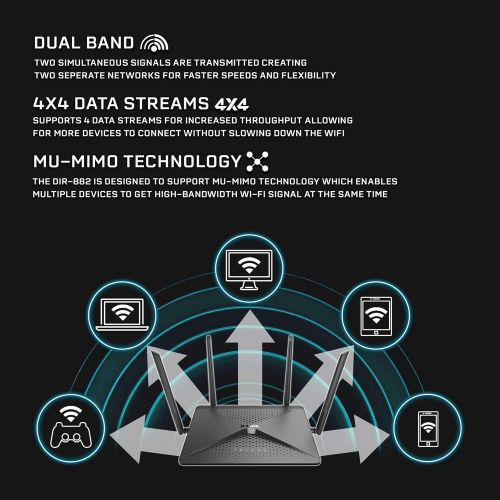  D-Link EXO WiFi Router, AC2600 MU-MIMO Dual Band Gigabit 4K Streaming and Gaming with USB Ports, 4x4 Wireless Internet for Home (DIR-882-US)