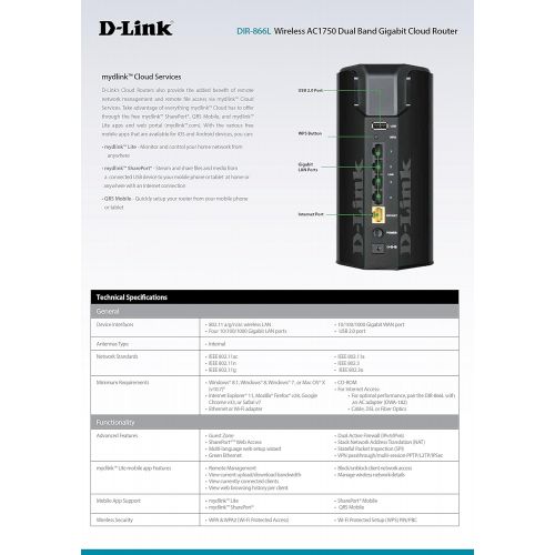  D-Link Wireless AC Smart Beam 1750 Mbps Home Cloud App-Enabled Dual-Band Gigabit Router (DIR-866L)