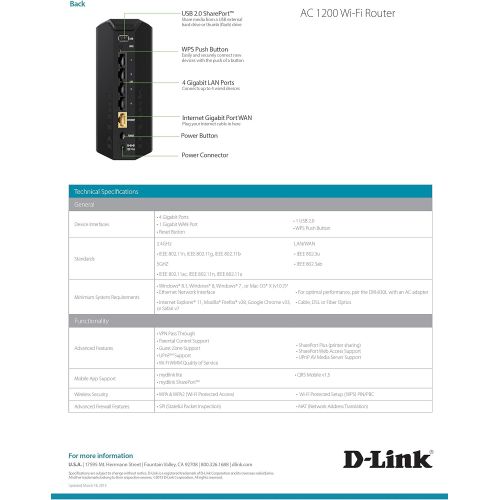  D-Link Wireless AC 1200 Mbps Home Cloud App-Enabled Dual-Band Gigabit Router (DIR-850L)