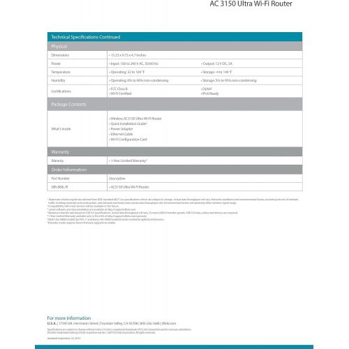  D-Link AC3150 Dual Band Wireless Gigabit Ultra WiFi Router with MU-MIMO and 1.4GHz Dual Core Processor (DIR-885LR)