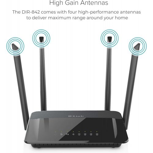  D-Link AC1200 Wireless WiFi Router  Smart Dual Band  Gigabit  MU-MIMO  High Power Antennas for Wide Coverage  Easy Setup  Parental Controls (DIR-842)