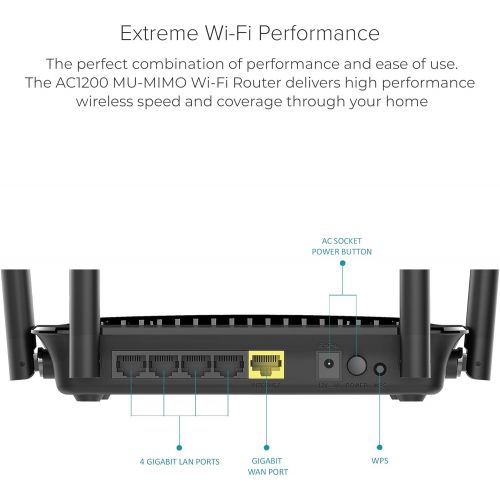  D-Link AC1200 Wireless WiFi Router  Smart Dual Band  Gigabit  MU-MIMO  High Power Antennas for Wide Coverage  Easy Setup  Parental Controls (DIR-842)