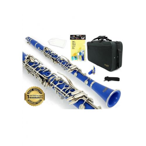  DLuca 200 Series Blue ABS 17 Keys Bb Clarinet with Double Barrel, Canvas Case, Cleaning Kit and 1 Year Manufacturer Warranty