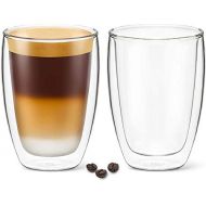 [아마존베스트]DLux Coffee Mugs, 12oz Latte Clear Glass set of 2 cups, Double Wall Insulated Borosilicate Glassware Cup - Wine, Tea Glasses