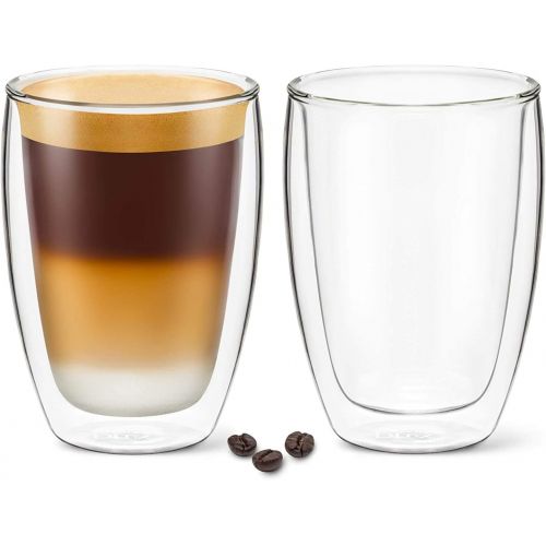  [아마존베스트]DLux Coffee Mugs, 12oz Latte Clear Glass set of 2 cups, Double Wall Insulated Borosilicate Glassware Cup - Wine, Tea Glasses