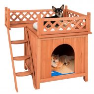 DM-Vichyro Pet Dog House, Indoor Wooden Dog Dog Houses for Medium Dogs outdoorPet Cat House with Stairs,Raised Roof and Balcony Bed,Cat Condo for Small Pets,Wood Dog House