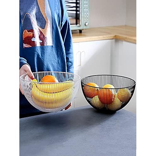  DMAR Fruit Bowl Black/White, Bread Basket Round Black,Wire Basket Bowl