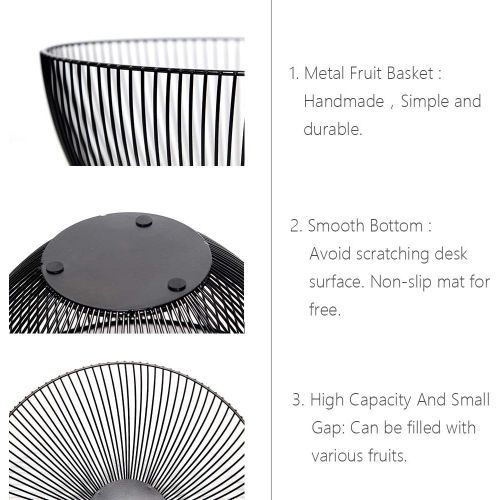  DMAR Fruit Bowl Black/White, Bread Basket Round Black,Wire Basket Bowl