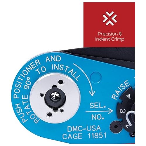  DMC AFM8 Crimp Tool, 8 Indent Crimp, Qualified to M22520/2-01, Wire Range 32-20 AWG