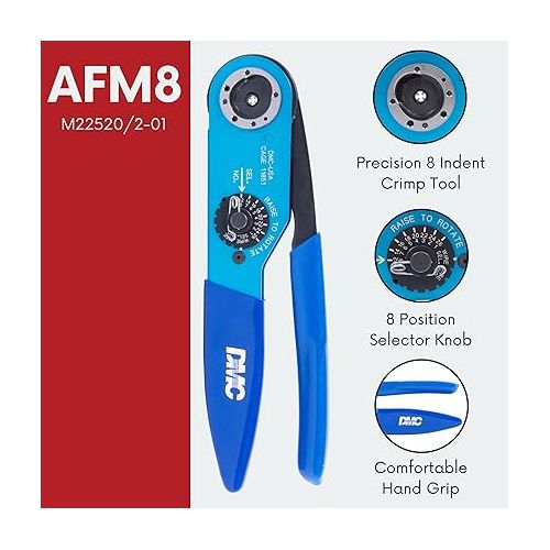  DMC AF8 Crimp Tool, 8 Indent Crimp, Qualified to M22520/1-01, Wire Range 12-26 AWG