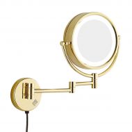 DMGF Makeup Mirror Wall Mount 10X Magnification, 360°Swivel with LED Light for Bathroom Face Mirror,Gold