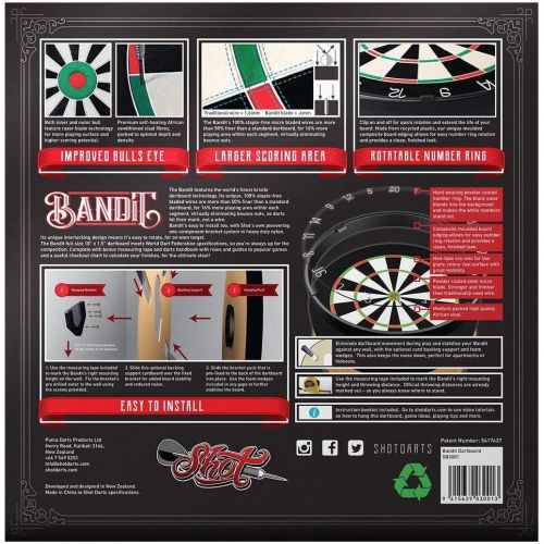  DMI Sports Bandit Staple-Free Bristle Dartboard with Reduced Bounce-Outs, Steel Segment Dividers Embedded in Bristle for Strength and Durability  The Official World Cup Dartboard