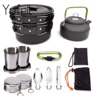 DN SUPPLY 1 Set Outdoor Pots Pans Camping Cookware Picnic Cooking Set Non-Stick Tableware with Foldable Spoon Fork Knife Kettle Cup