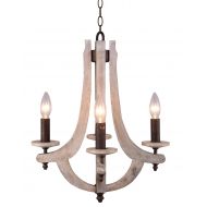 DOCHEER Retro Iron Wooden Chandelier 4 Candle Holder Lights Vintage Wood Metal Chandelier Rustic Iron Pendant Chandelier Lamp Hanging Chandelier Home Decor Lighting, Antique Ashen