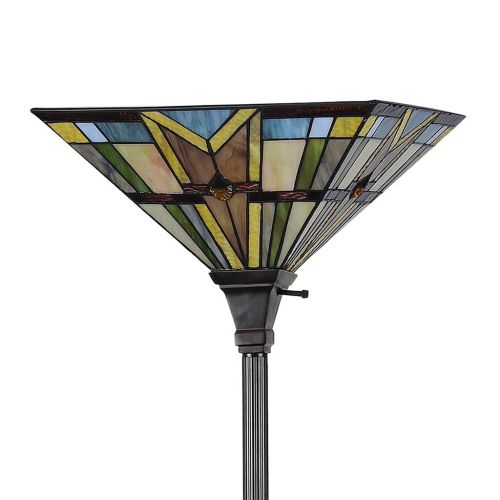  DOCHEER Tiffany Style Mission 1 Light Torchiere Floor Lamp Tall 69-Inch, 14-Inch Wide, Multi-Colored
